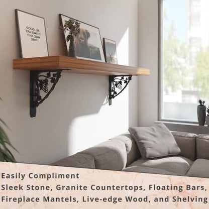 Starby Madeira Heavy Duty Steel Fireplace Mantel Brackets, Floating Shelf, Countertop Support - Hand Welded (2 Pack) (12 x 12 x 2) - color: Madeira, size: 12" x 12" x 2"