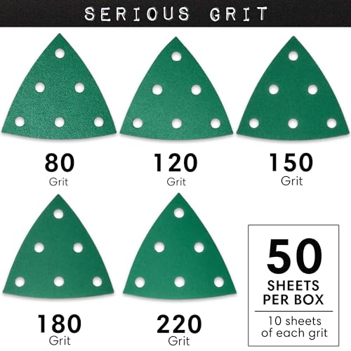 Serious Grit - 93mm 6-Hole Triangle Sheets - P80-220 Assortment - 50 Pack - style: Mixed Grit