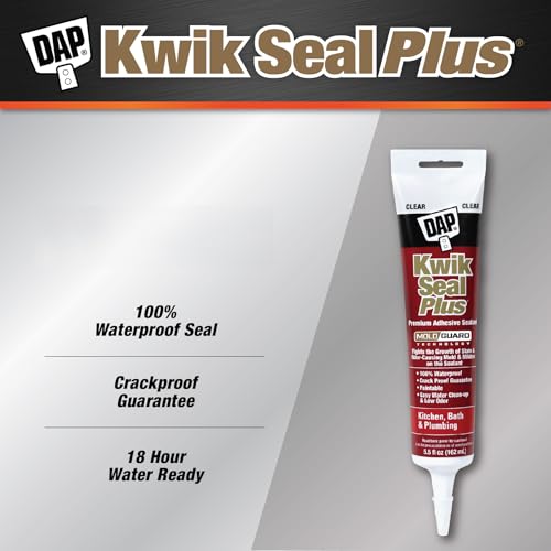 DAP Kwik Seal Plus Kitchen & Bath Adhesive Sealant, Clear, 5.5 Oz (7079818546)
