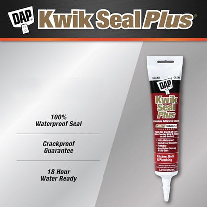 DAP Kwik Seal Plus Kitchen & Bath Adhesive Sealant, Clear, 5.5 Oz (7079818546)