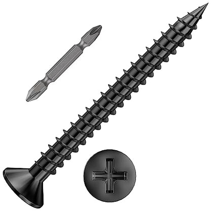 Wensilon (300Pcs) #8x1-1/2 Black Wood Screw Quick Metal Self Tapping Flat Head - color: Black, size: #8x1-1/2