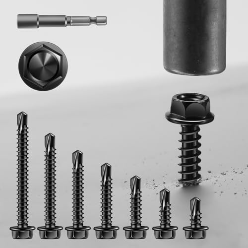 #8 x 1-1/4" Self Drilling Screws (158Pcs) Hex Washer Head 410 Stainless Steel Self Tapping Screws for Metal Sheet Metal Screws Black Oxide with Hex Socket Included - color: Black, size: #8 x 1-1/4"