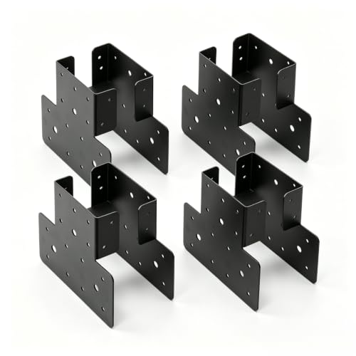 4x4 T-Shaped Column Beam Connectors Multi-Use Brackets for Pergolas - color: Black-4x4