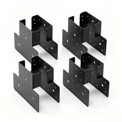 4x4 T-Shaped Column Beam Connectors Multi-Use Brackets for Pergolas - color: Black-4x4