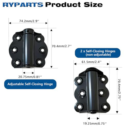 Black Self-Closing Screen Door Spring Hinges Set, 2-3/4" Steel