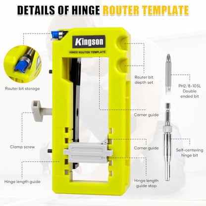 Adjustable Door Hinge Jig Router Template Kit, Hinge Mortising Guide Fits 3"-5" Length, 1/4" & 5/8" Thickness Door Hinges with Drill Bits