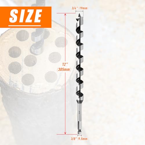 3/4 Inch x 12 Inch Auger Drill Bit for Wood,3/4 Inch Hex Shank - size: 3/4" x 12"
