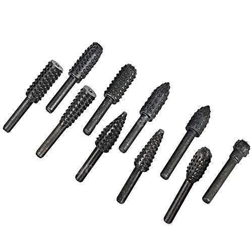 10pc 1/8''(3mm) Shank Carbon Steel Rotary Burr Rasp Set Wood Carving File Rasp Drill Bits for DIY Woodworking Wood Carving Polishing Grinding Engraving - style: Round Shank