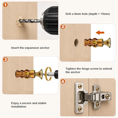 50pcs Hinge Repair Screws & 50pcs Expansion Anchors, Premium Short Expansion Screw Set for Cabinet Door Suitable for Wood Concrete Tile and More