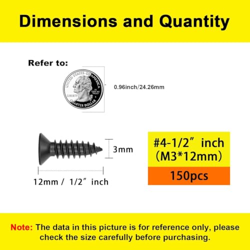 #4 Flat Head Phillips Wood Screws 150Pcs, Carbon Steel, 1/2" - color: #4 x 1/2'' (150pcs)