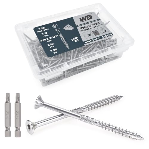 #10x2-1/2 inch Stainless Steel Deck Screws 240 PCS Wood Screws with T25 Bit - size: #10*2-1/2"-240pcs