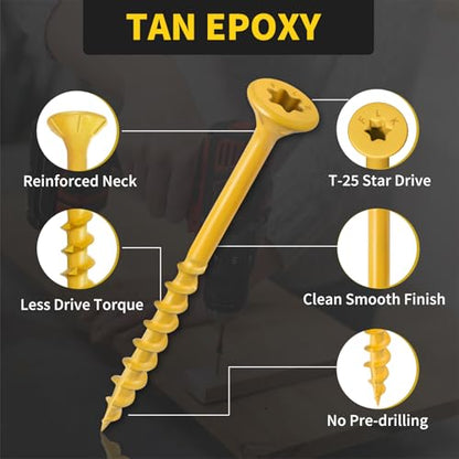 Wood Screws 2 inch, 100PCS, FIXLINK #8 x 2 Deck Screws, Tan - color: Tan, size: #8 x 2"