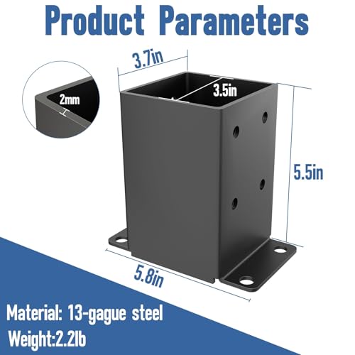 4x4 Post Base, Heavy Duty Post Anchor with Anti-Corrosive Partition - size: 4"x4"