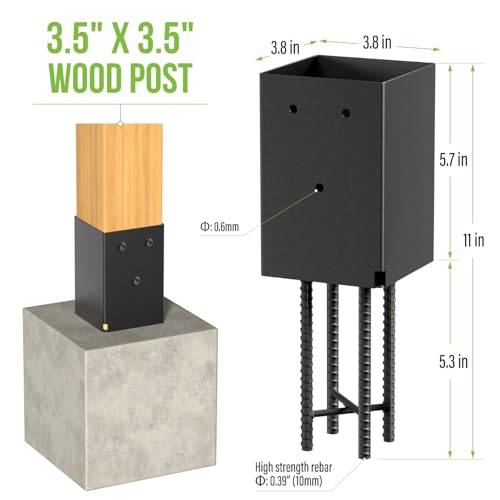 6 Pack 4x4 Metal Post Base Holder Bracket for Concrete Deck (Black) - size: 4IN, style: 6Pcs