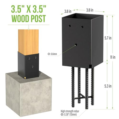 6 Pack 4x4 Metal Post Base Holder Bracket for Concrete Deck (Black) - size: 4IN, style: 6Pcs