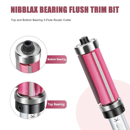 Top and Bottom Bearing Flush Trim Bit 1/2" Shank 3/4" Dia 2" Cut - size: 3/4"Dia x 2" x 1/2"Sh, style: Top & Bottom Bearing