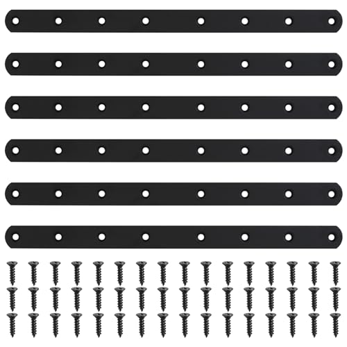 Flat Straight Braces, Black Mending Plate, Heavy Duty Metal Straight Brackets, Repair Joining Bracket, Repair Plates Fixing Bracket Connector for Wood, Furniture, with Screws