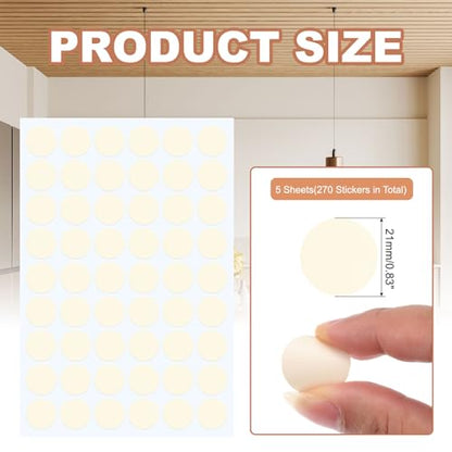 PATIKIL 270 Pieces Screw Hole Stickers, 5 Sheet Self-Adhesive Waterproof PVC Wood Grain Sticker for Screw Holes Wall Cabinets Desk Repairing, Beige, 21mm/0.83 Inch - color: Beige