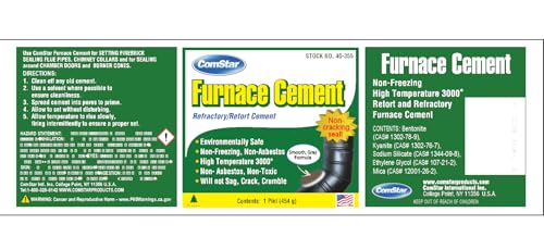 Furnace Cement 1 pt RTU Gray Refractory & Retort, 3000F High Temp - size: A1). 1 Pint