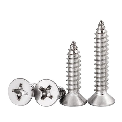 #8 x 2 Flat Head Sheet Metal Screws Phillips Drive Wood Screws, 304 Stainless Steel 18-8, Pack of 50 - color: Silver, size: #8 x 2"