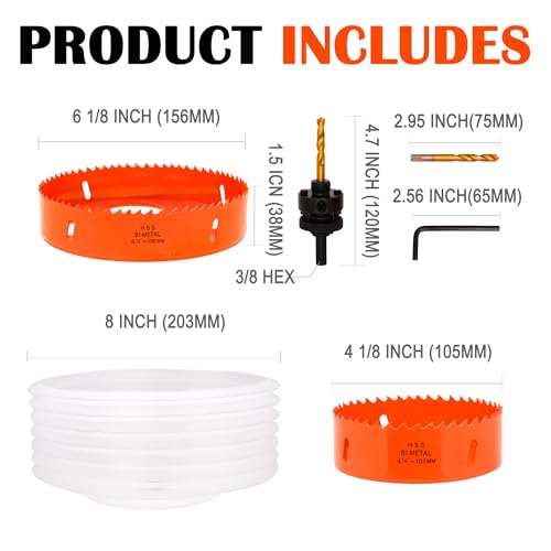 4-1/8" & 6-1/8" Hole Saw with Dust Bowl for Recessed Lights, Can Lighting - size: 4-1/8&6-1/8 inch