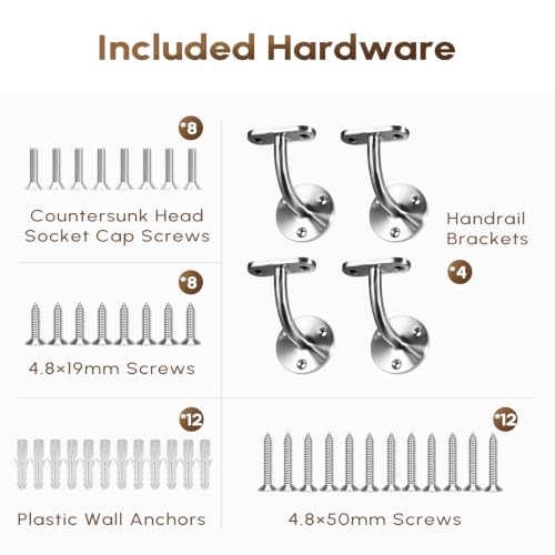 4 Pack 316 Stainless Steel Handrail Bracket for Indoor Stairs, Brushed Railing Brackets for Handrail, Wall Mount Hand Rail Bracket - size: 4 Pack
