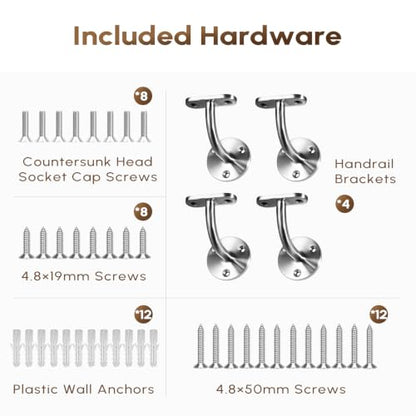 4 Pack 316 Stainless Steel Handrail Bracket for Indoor Stairs, Brushed Railing Brackets for Handrail, Wall Mount Hand Rail Bracket - size: 4 Pack