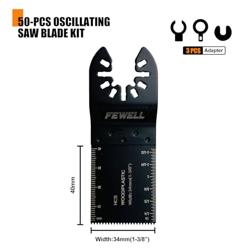 FEWELL 50Pcs Oscillating Saw Blades, Multitool Blades for Wood and Plastics
