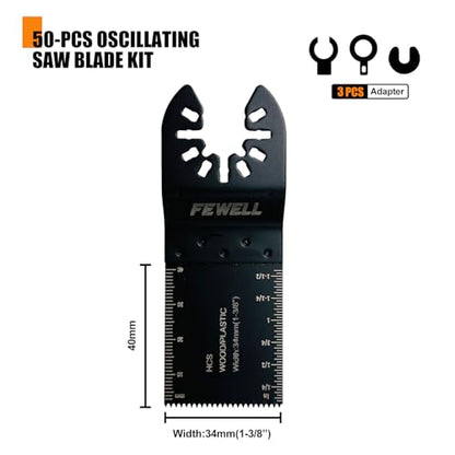 FEWELL 50Pcs Oscillating Saw Blades, Multitool Blades for Wood and Plastics