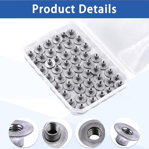 Glarks 50pcs M5 x 8mm Round Base Weld Tee Nut, Carbon Steel Through Hole Tee Nut, Flange Insert Female Thread T-Nuts for Hardware Fitting Fastener, Wood Furniture, Hardware Accessories - size: M5 x 8mm