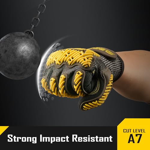 COOLJOB A7 Cut Resistant Work Gloves with TPR, Nitrile Coated Anti-Slip Impact Gloves, Touchscreen Heavy Duty Safety Mittens - size: Large