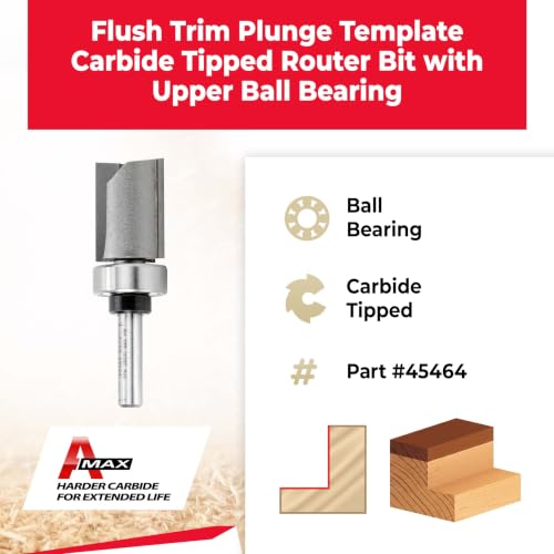 Amana Tool - 45464 Carbide Tipped Flush Trim Plunge Template 3/4 Dia x 1" 4 Shank - size: 3/4 Dia x 1" 4 Shank