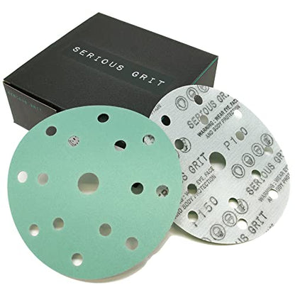 Serious Grit - 6-Inch 15-Hole P150 Grit Sanding Discs - 50 Pack Box - size: 150 Grit