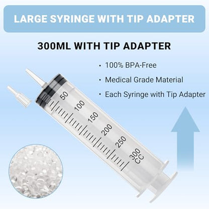 300ml Large Syringe, 5-pack Plastic Syringes for Liquid with Tip Adapter - style: 300 ML