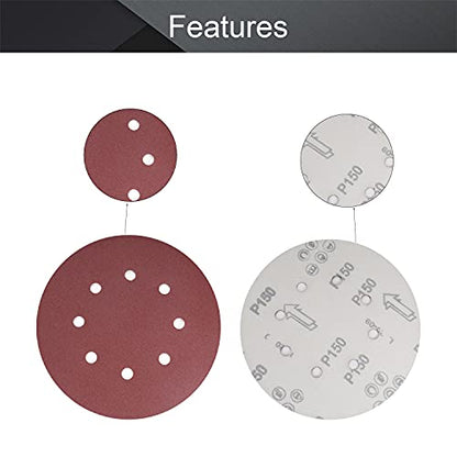 Utoolmart 10Pcs Sanding Discs, 7 Inch 8 Hole Hook & Loop Sanding Disc, 150Grit Flocking Sandpaper, for Random Orbit Sander - size: 150 Grit