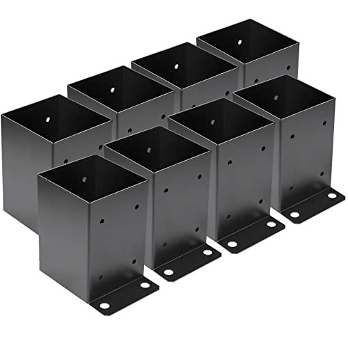 4 x 4 Post Base 8 PCS,Inner Size 3.6"x3.6"Deck Post Base,Heavy Duty Metal Black Powder Coated Post Brackets,for Pavilion Deck Railing Support Deck Base Plate, Support Bolt Down - size: 8 Pieces