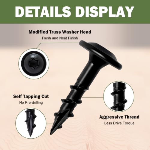 LIONMAX Lag Screws 1 Inch, Structural Wood Screws #14 x 1, 300-PCS, Black - color: Black, size: #14 x 1"