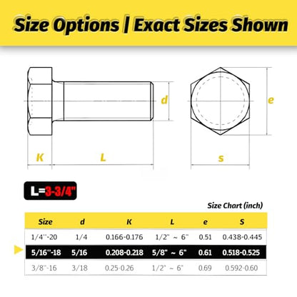 9 Sets 5/16-18x3-3/4 Bolt and Nut Set, Flat & Lock Washers Included,36PCS - size: 5/16-18x3-3/4" 9sets