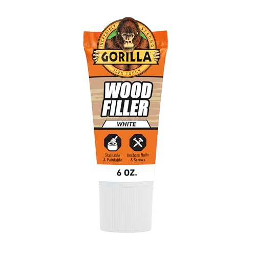 Gorilla Wood Filler, Water Resistant, White, 6 oz Tube (Pack of 6)