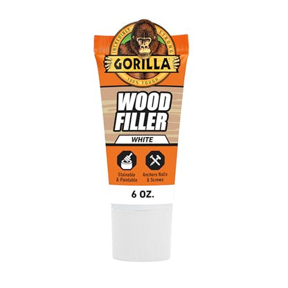 Gorilla Wood Filler, Water Resistant, White, 6 oz Tube (Pack of 6)