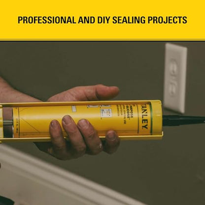 Stanley S421 RTV Silicone Caulk Translucent (12 x 10.1 fl.oz.) - 100% Waterproof Industrial-Grade Silicone for Kitchen, Bathroom, Shower, Window, Door, Indoor & Outdoor Use