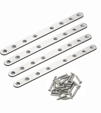 4 Pack Flat Mending Plate for Wood, Stainless Steel Straight Brackets Flat Repair Fixing Wood Brace Joining Plates Connector with Fixing Screws (4, One line shape10in) - size: One Line Shape 10 in
