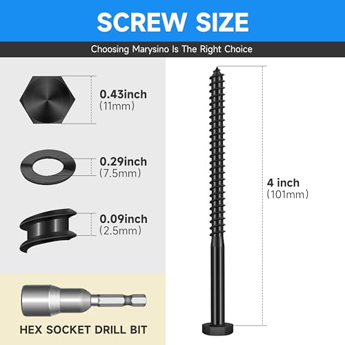 (15-Set) 1/4 x 4 Lag Screws, Stainless Steel Heavy Duty Hex Head Lag Bolts for Wood, Commercial/Industrial Grade 1/4 Bolts, Mounting Screws Bolts Kit, Black Oxided by Marysino - color: Black, size: 1/4 x 4"