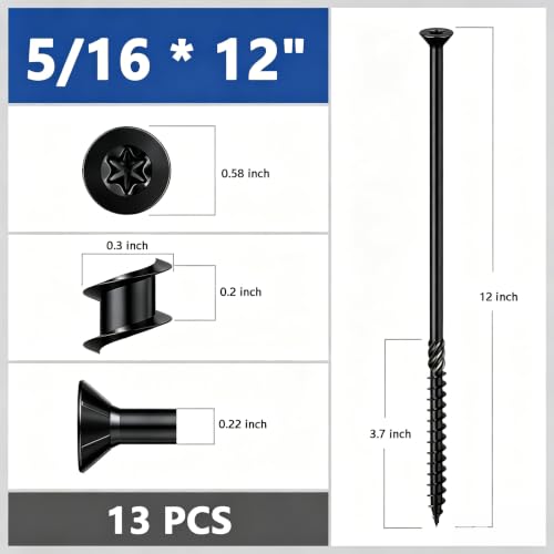 Wensilon 5/16 * 12" Black Deck Screws 13pcs 2lbs 8x300mm Lag Screws - color: Black, size: 5/16*12"