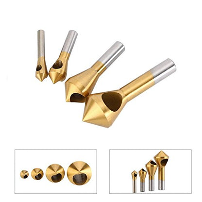4pcs Titanium Coated Countersink Chamfer Tool Deburring Tool Set - color: Gold(4pcs Oblique Hole)