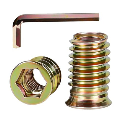 15 PCS 3/8-16 x 20mm Threaded Inserts for Wood Professional Threaded Insert Nuts for Furniture & Wooden Products, Hex Spanner Included - size: 3/8-16 x 20mm