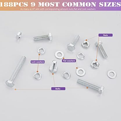 188PCS Nuts and Bolts Assortment Kit M6 M8 M10 Metric Screw Sets - style: silver-M6 M8 M10 Hex Bolts