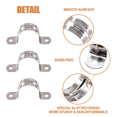 Keadic 30Pcs M35 Two Hole Strap U Bracket Tube Strap Tension Clips Stainless Steel Heavy Duty Rigid Pipe Strap Clamp, for Pipe Fixing on Various Surfaces and Support Structures - size: 1-3/8"-30pcs
