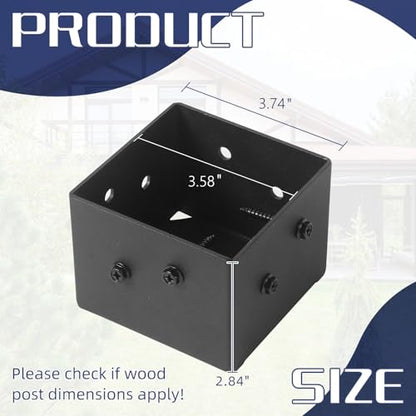 4 x 4 Post Base, Inner Size 3.6"x3.6", Heavy Duty Deck Post Anchor, Black Steel Brackets with Black Metal Coated and Screws for Deck Railing Pergola Brackets Fence (4" x 4" Post Base, 8 Pack) - size: 8 Pack