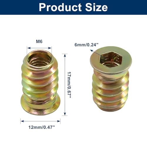 Piutouyar 20 Pcs M6x17mm Threaded Inserts Nuts for Wood - size: M6x17mm